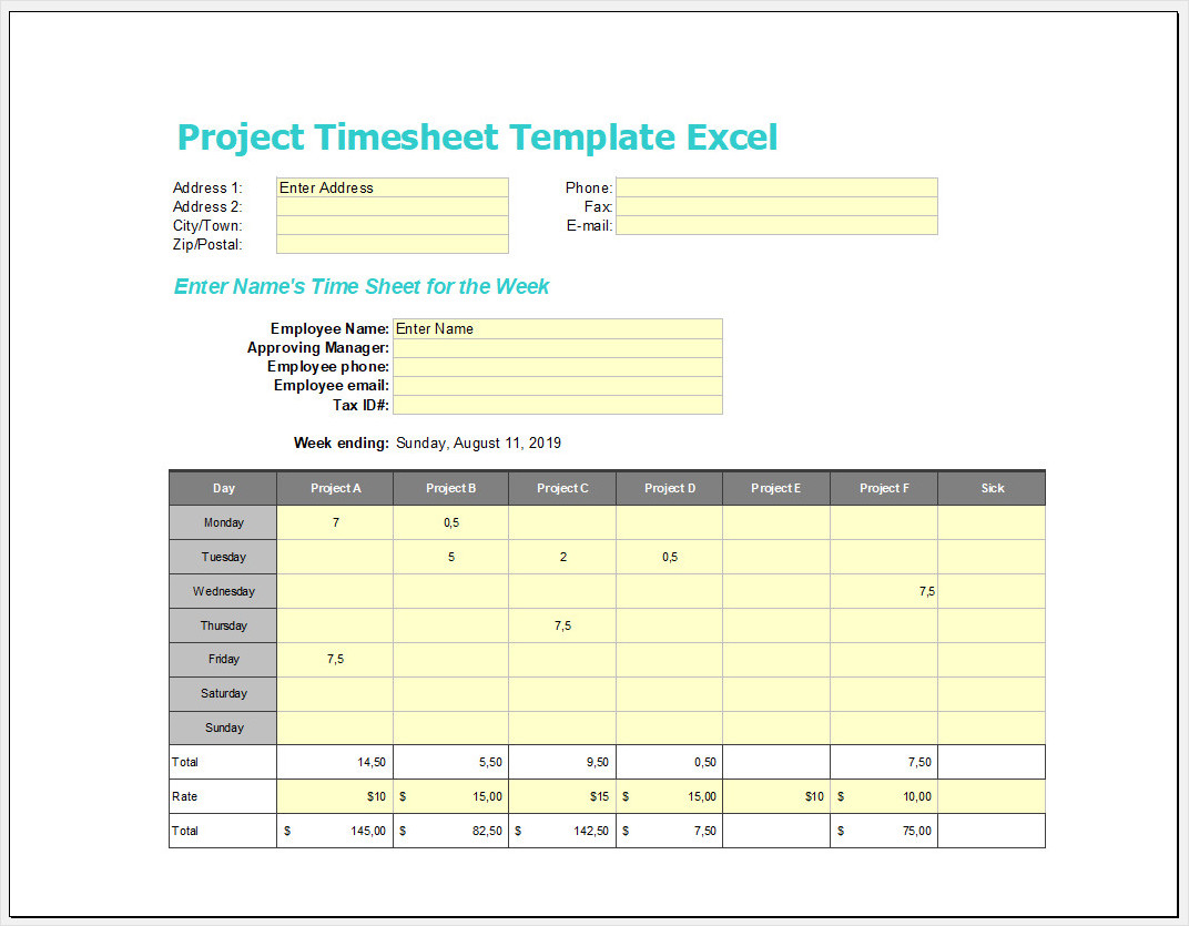 project timesheet template example