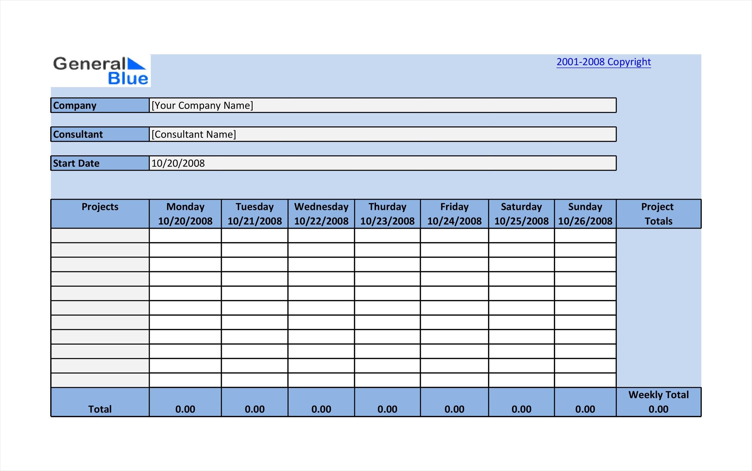 project timesheet template sample