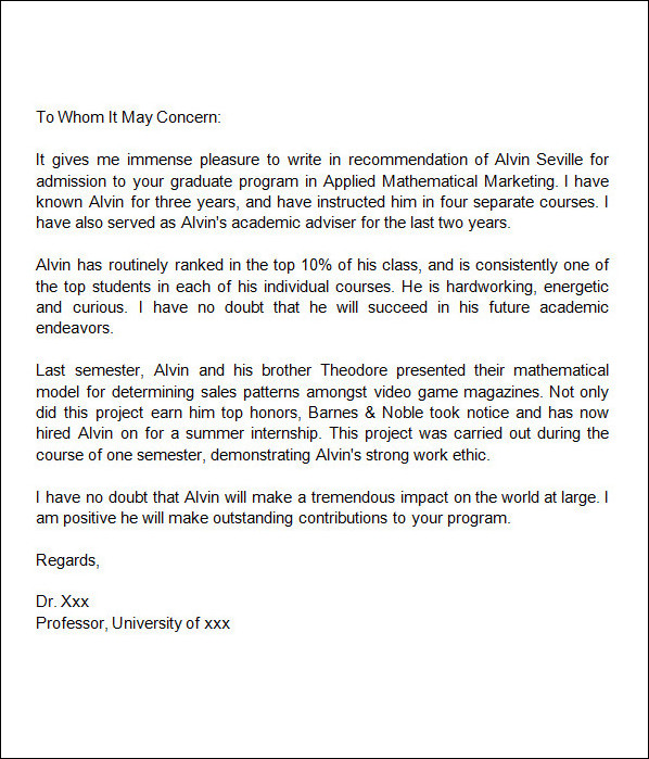 recommendation letter template for graduate school example