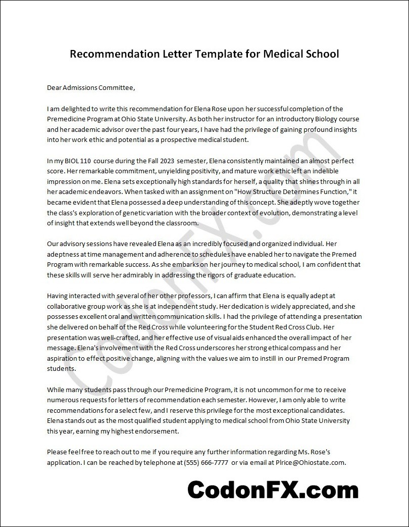 Downloadable recommendation letter for medical school template available in Word for easy editing