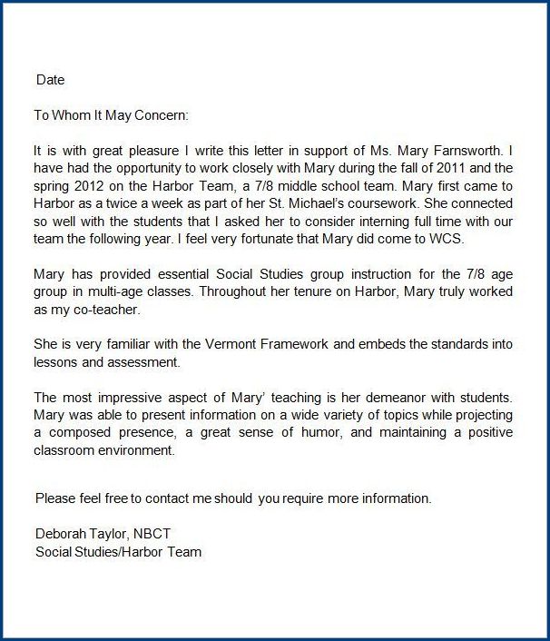 recommendation letter template for teacher example