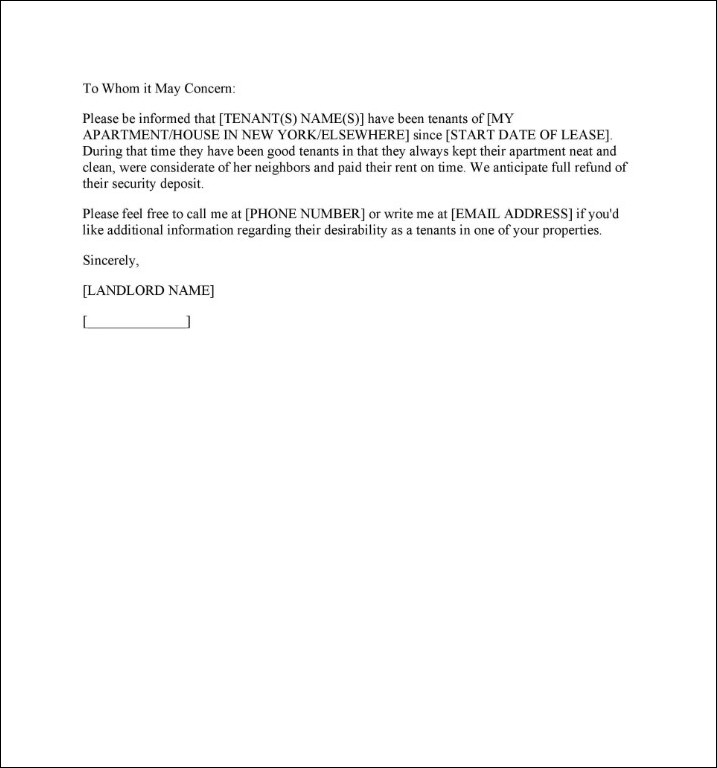 reference letter template for landlord example
