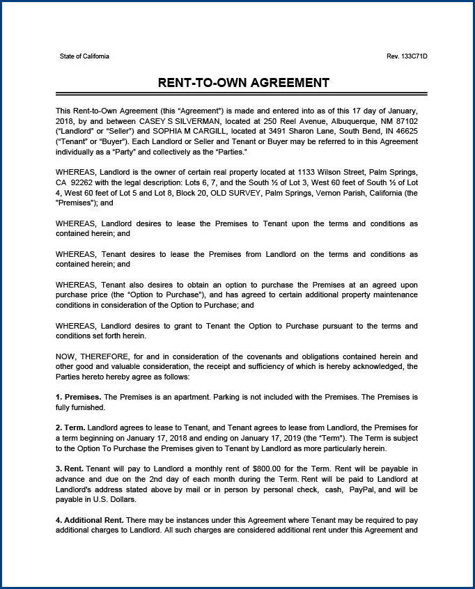 rent to own contract template sample