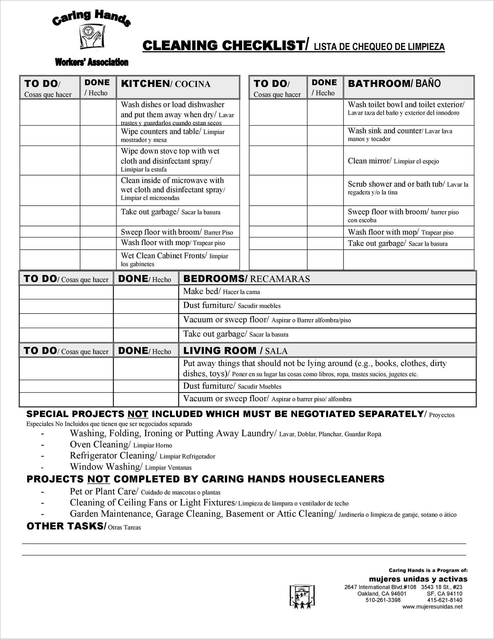 residential cleaning checklist template example