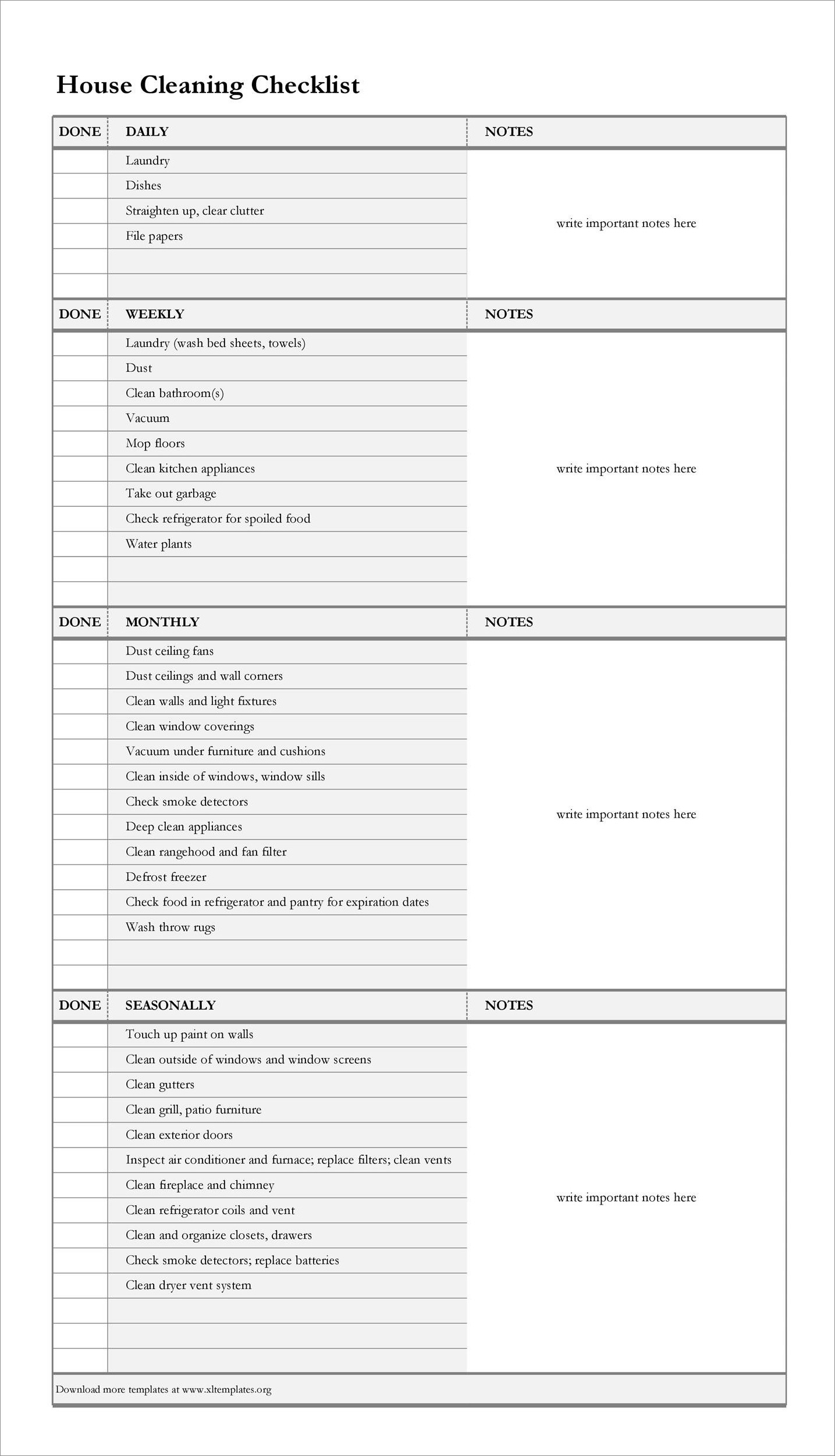 residential cleaning checklist template sample