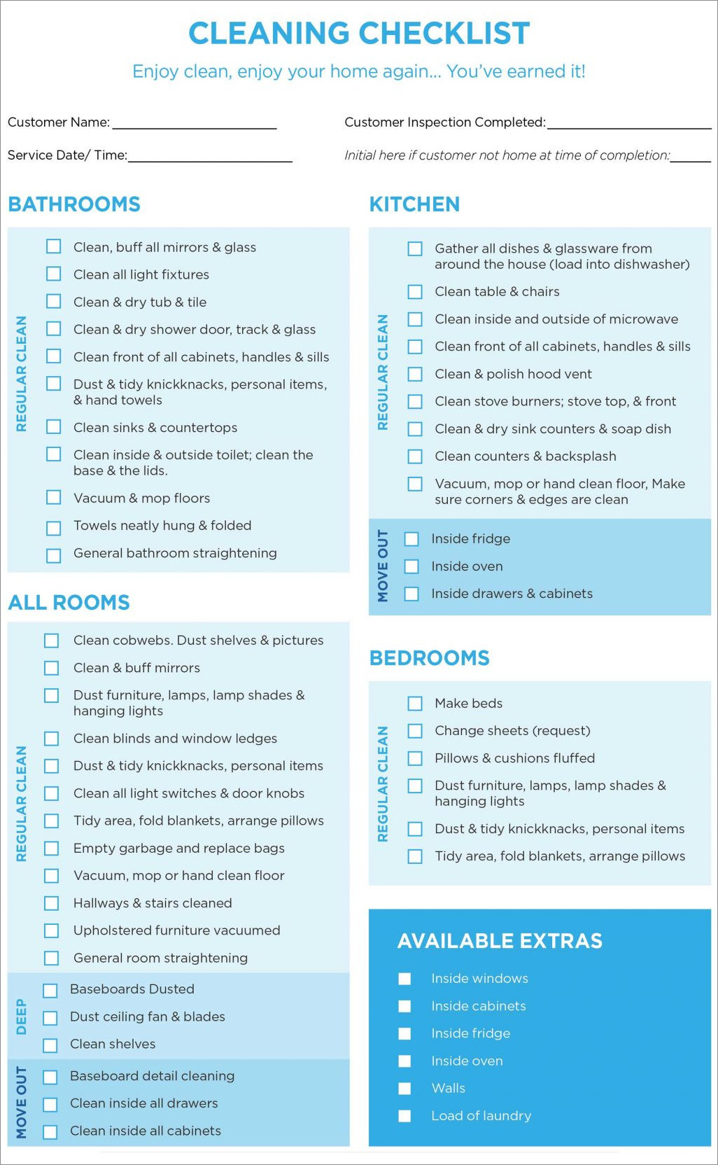 residential cleaning checklist template
