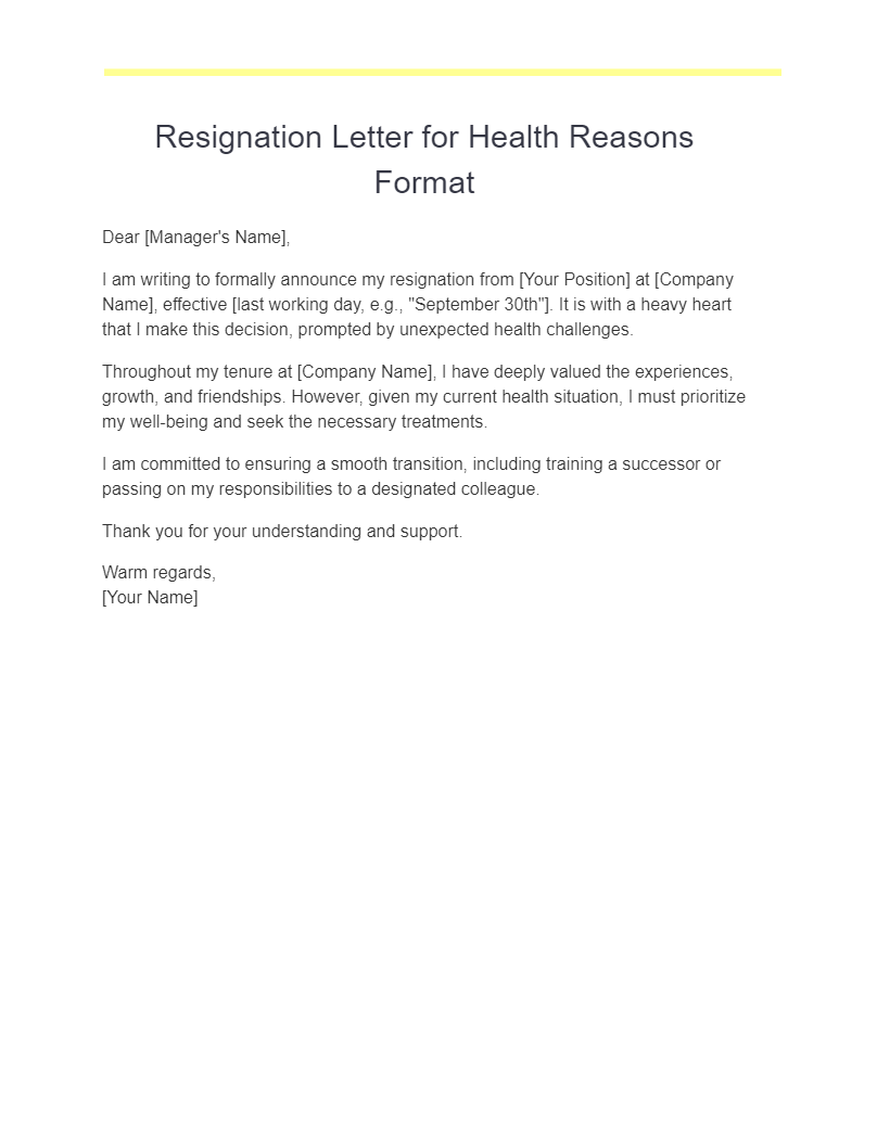 resignation letter template due to health and stress example