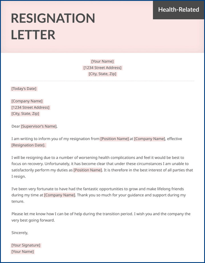 resignation letter template due to health example resignation letter template due to health example