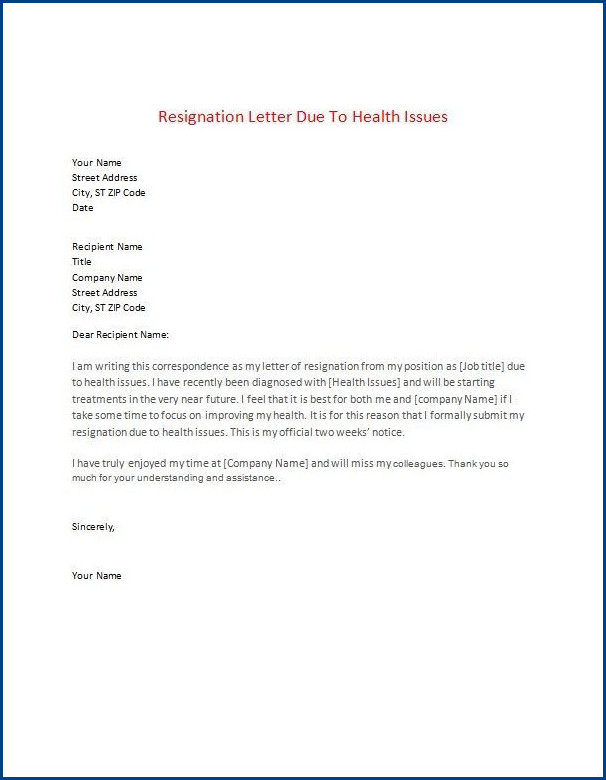 resignation letter template due to health sample resignation letter template due to health sample