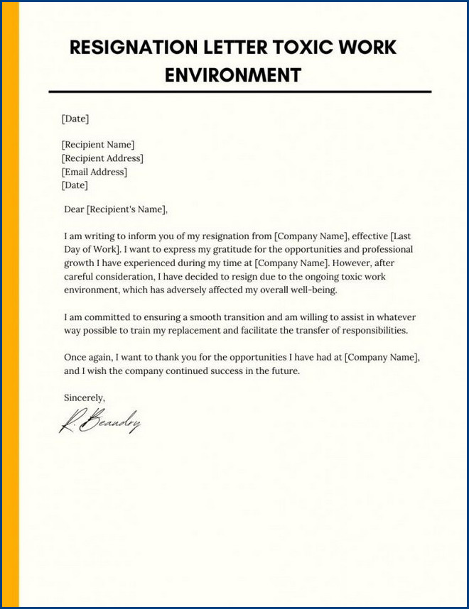 resignation letter template for hostile work environment sample resignation letter template for hostile work environment sample