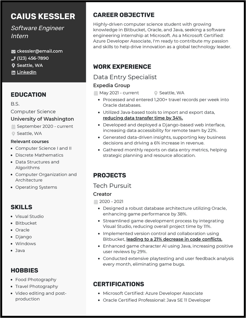 resume template for software developer sample