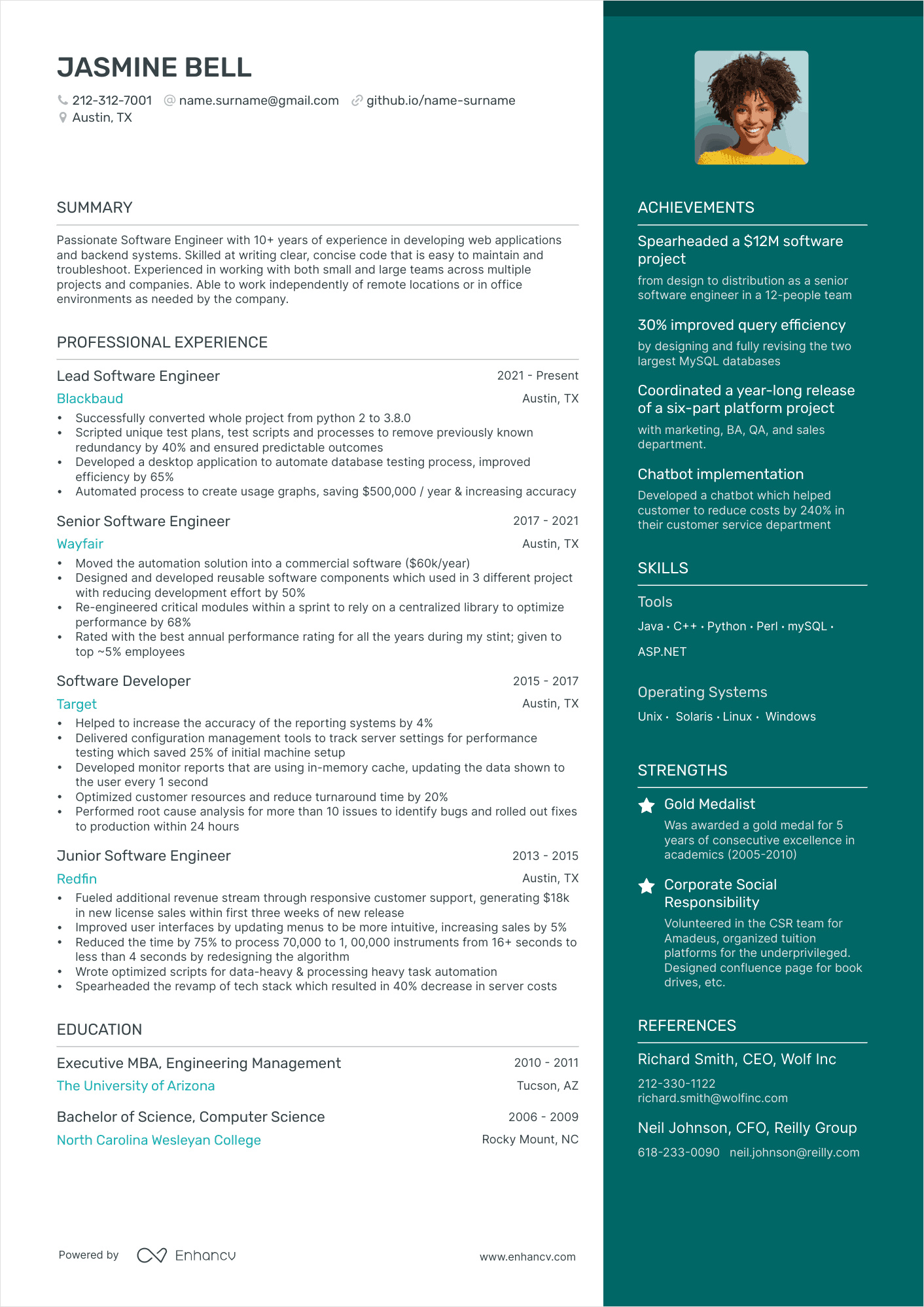 resume template for software developer