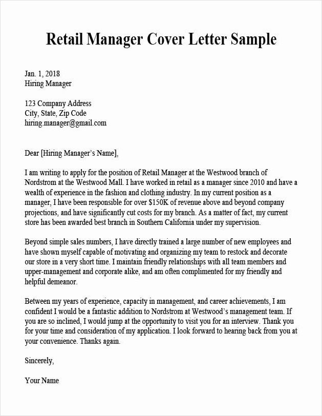 retail management cover letter template