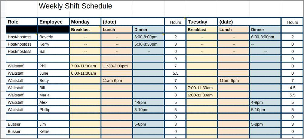 retail schedule template