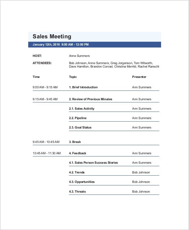 sales meeting agenda template example