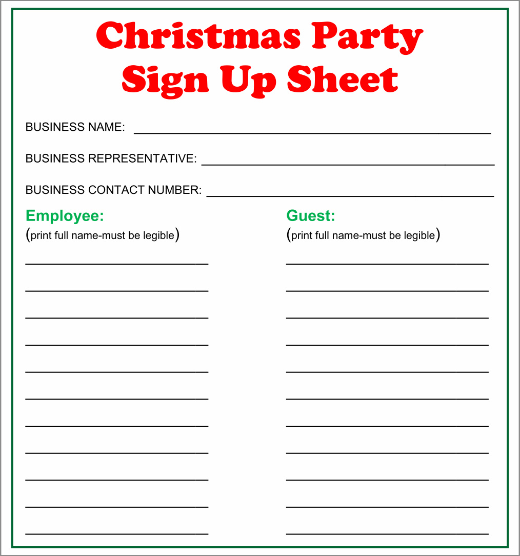 sample of Christmas party sign up sheet template