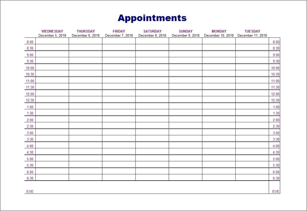 Free Printable Appointment Schedule Template