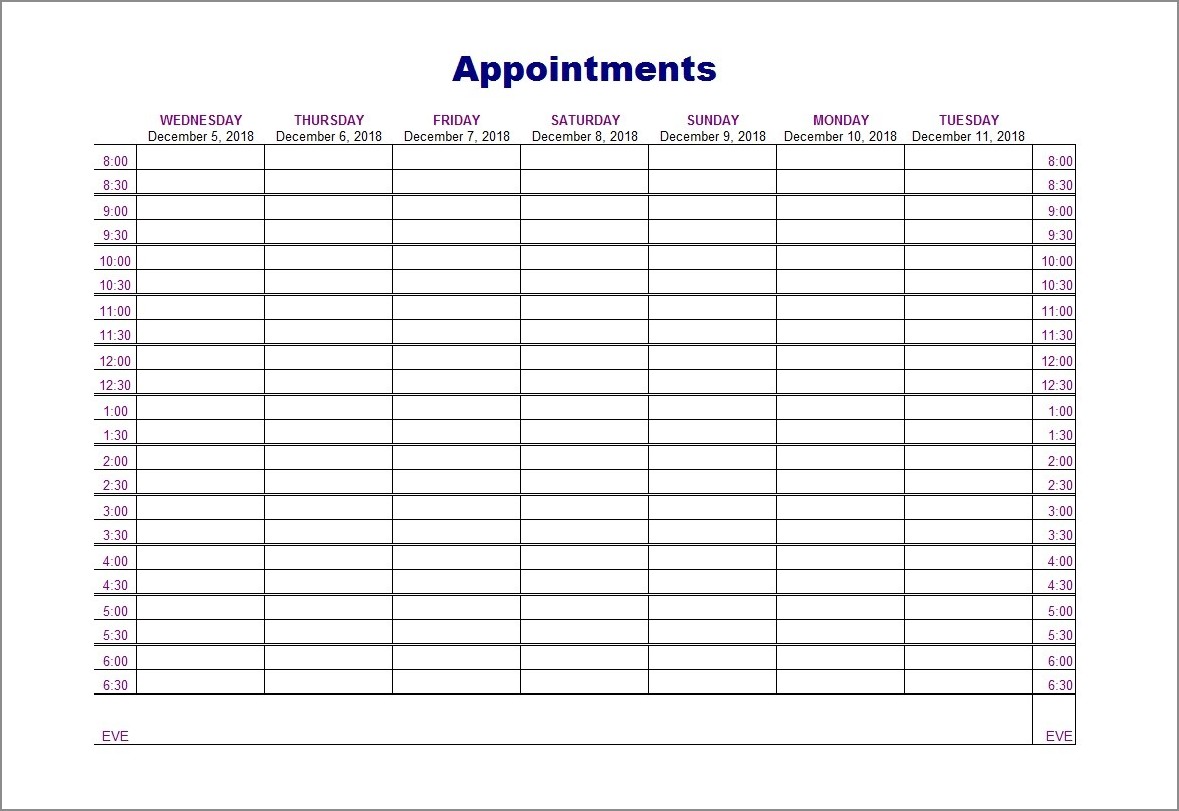 sample of appointment schedule template