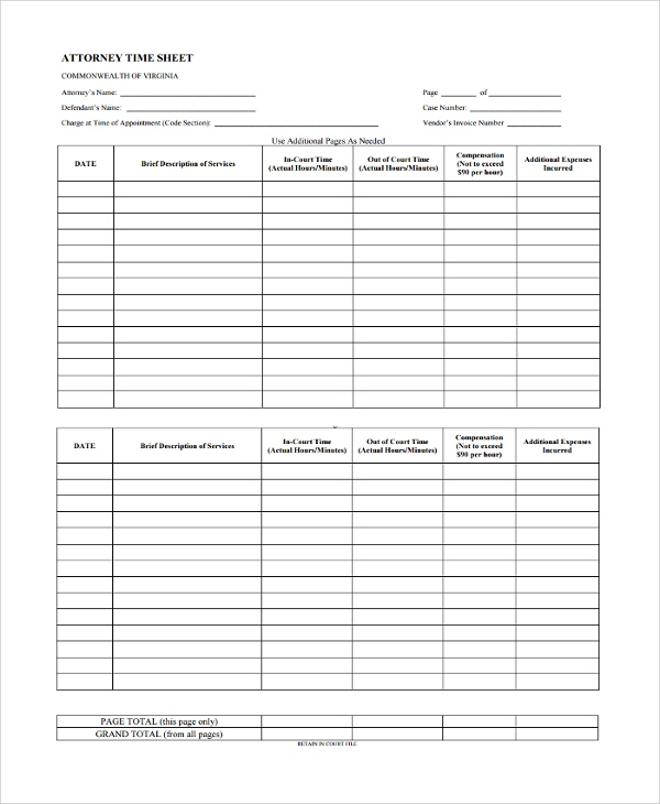 sample of attorney timesheet template