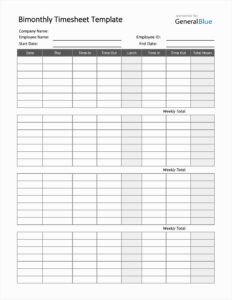 Free Printable Bi-Monthly Timesheet Template