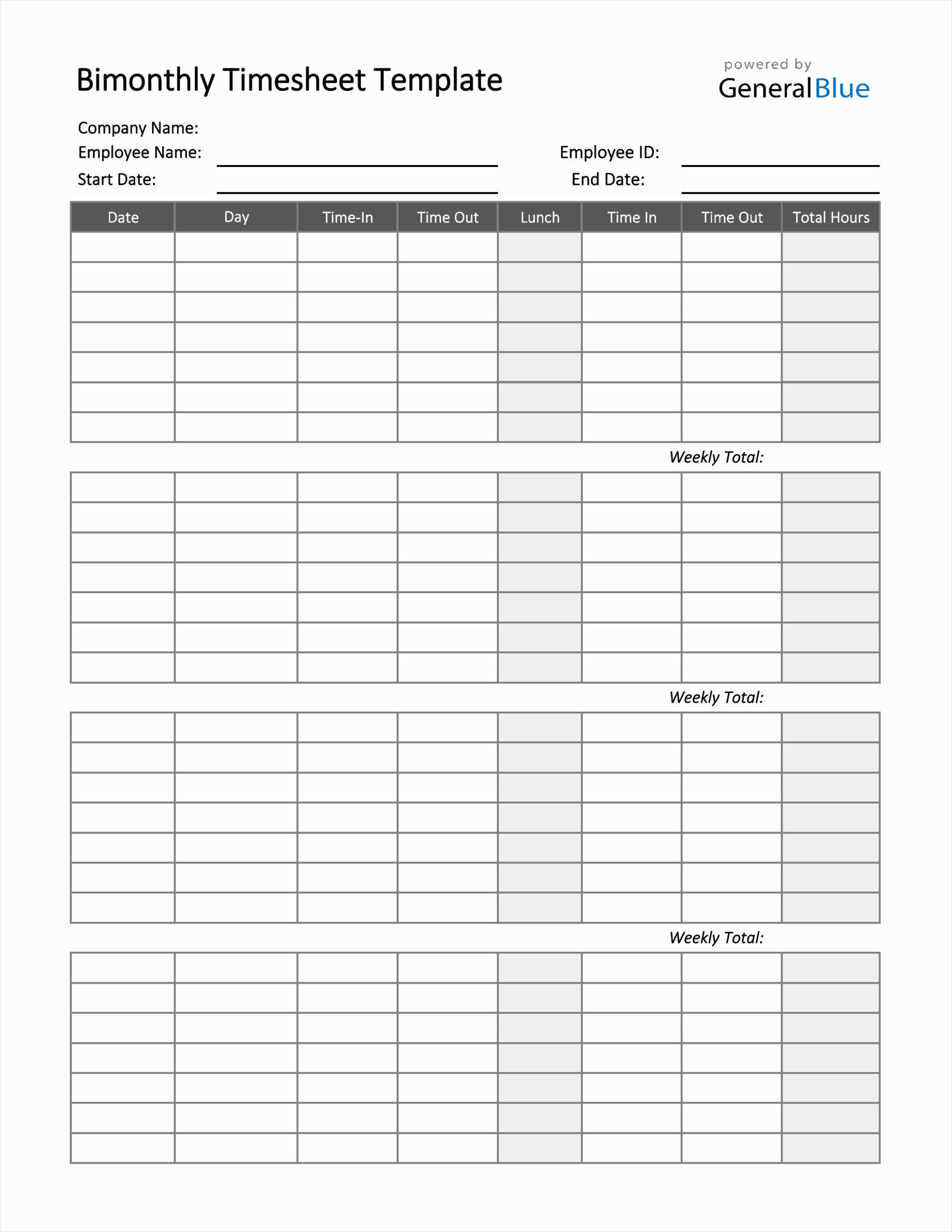 sample of bi monthly timesheet template