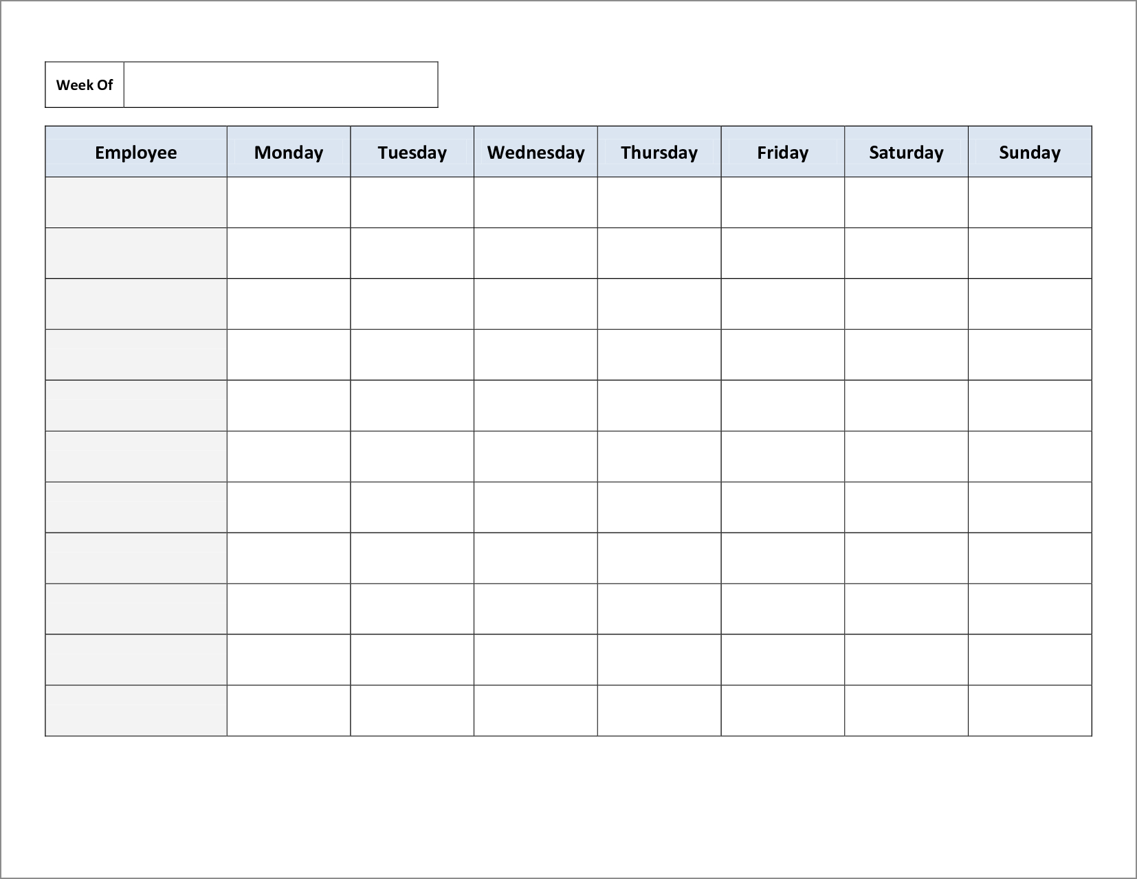 sample of blank schedule template