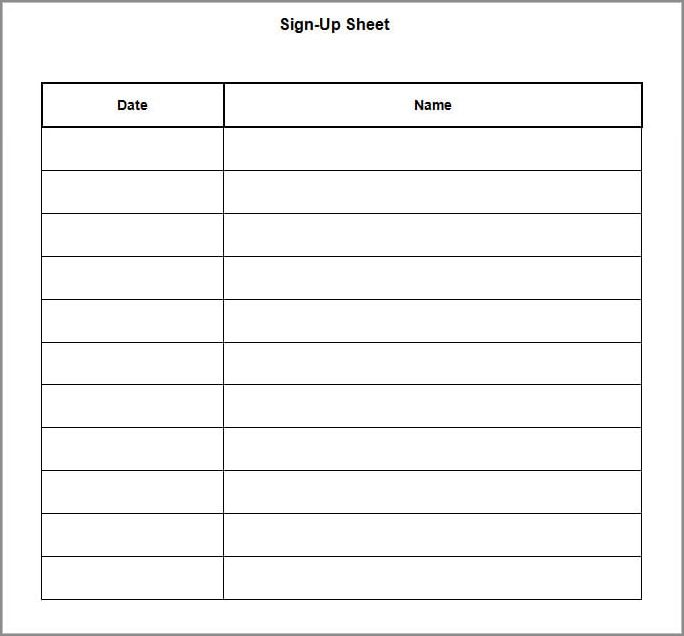 sample of blank sign up sheet template