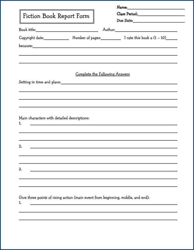 sample of book report template for 6th graders