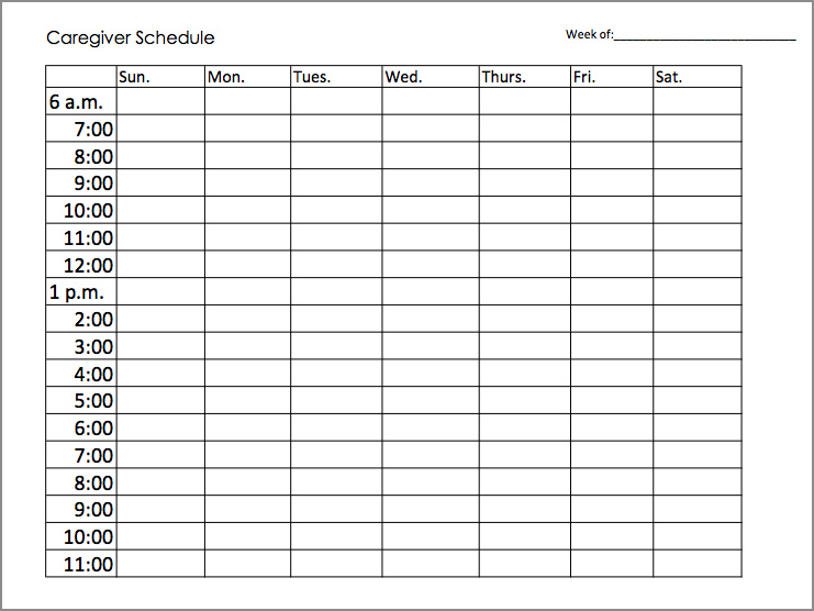 sample of caregiver schedule template