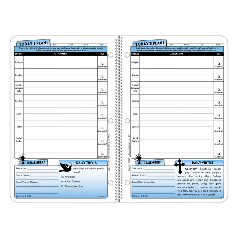 sample of catholic student planner template