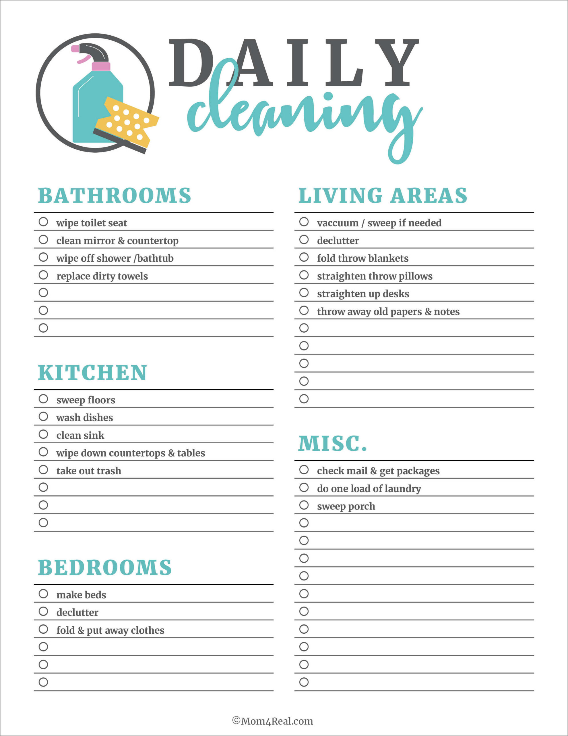 sample of cleaning checklist template