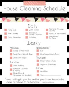 Printable Cleaning Schedule Template For Home