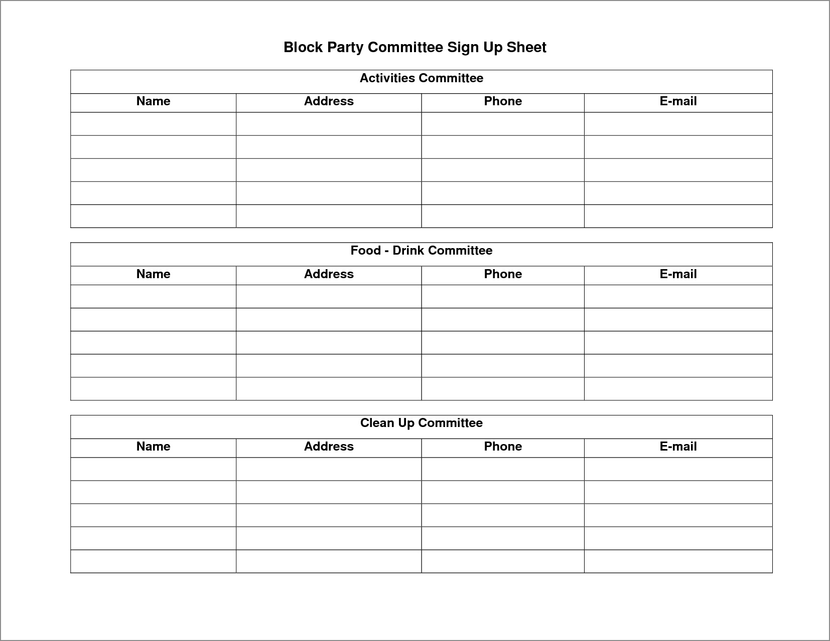 sample of committee sign up sheet template