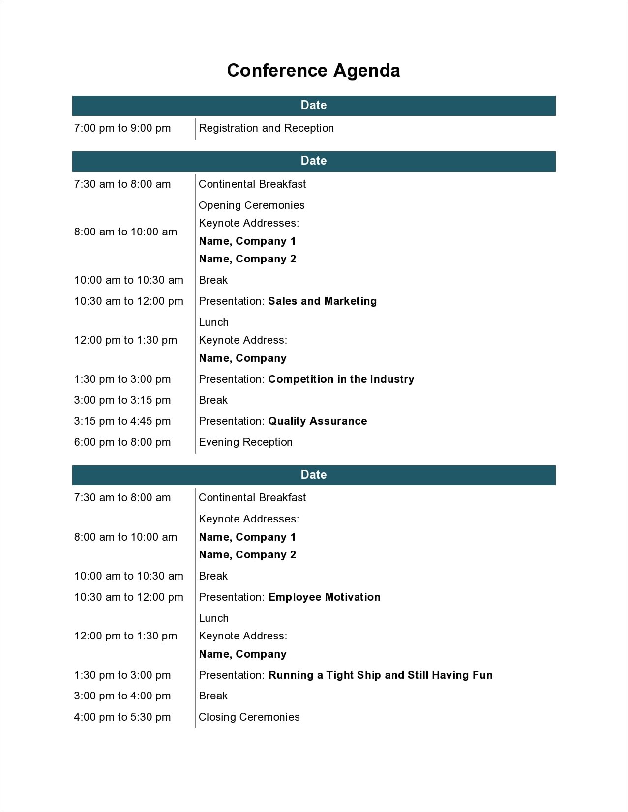 sample of conference meeting agenda template