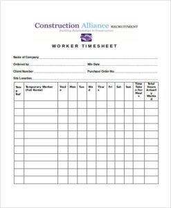 Free Printable Construction Timesheet Template