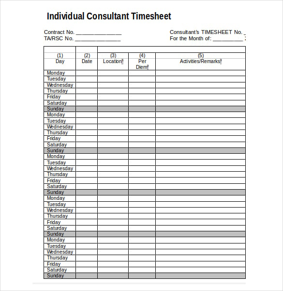 sample of consulting timesheet template