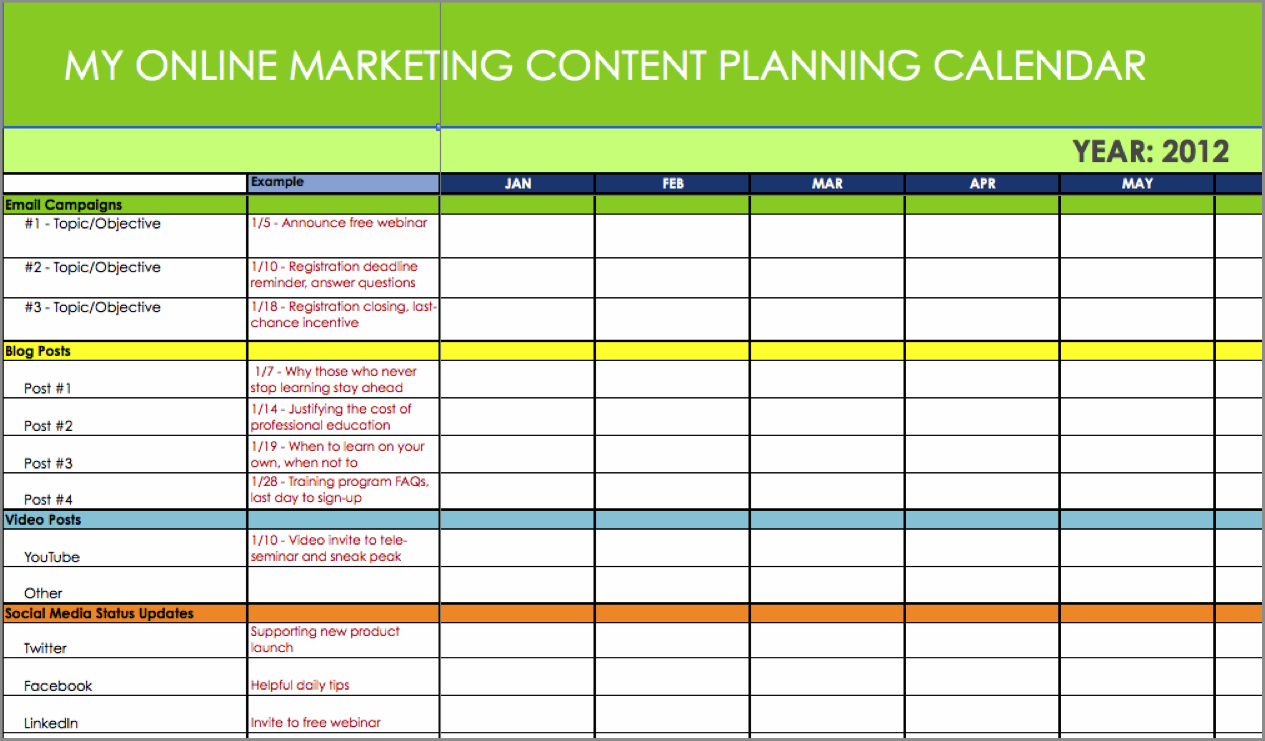 sample of content schedule template