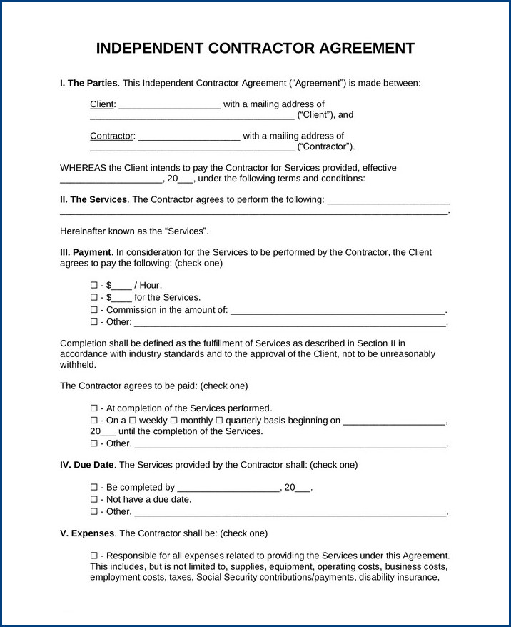 sample of contractor payment agreement template