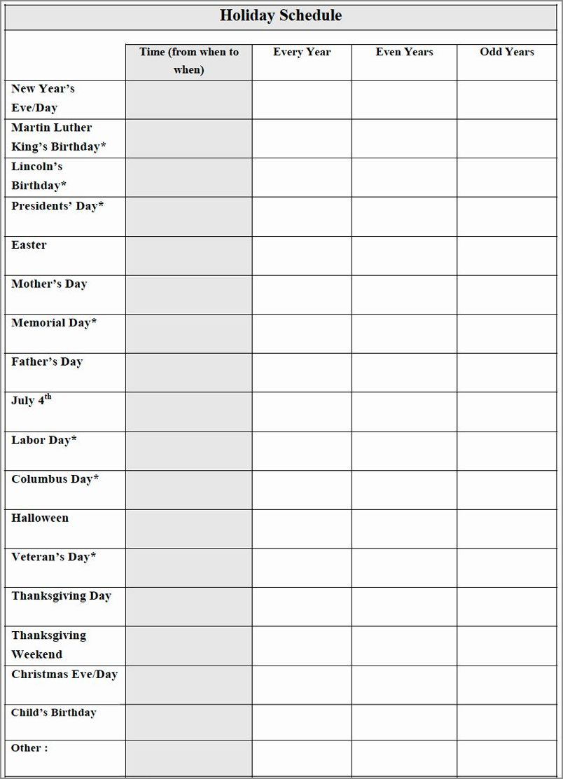 sample of custody schedule template