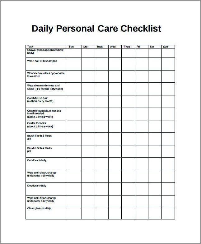 sample of daily checklist template