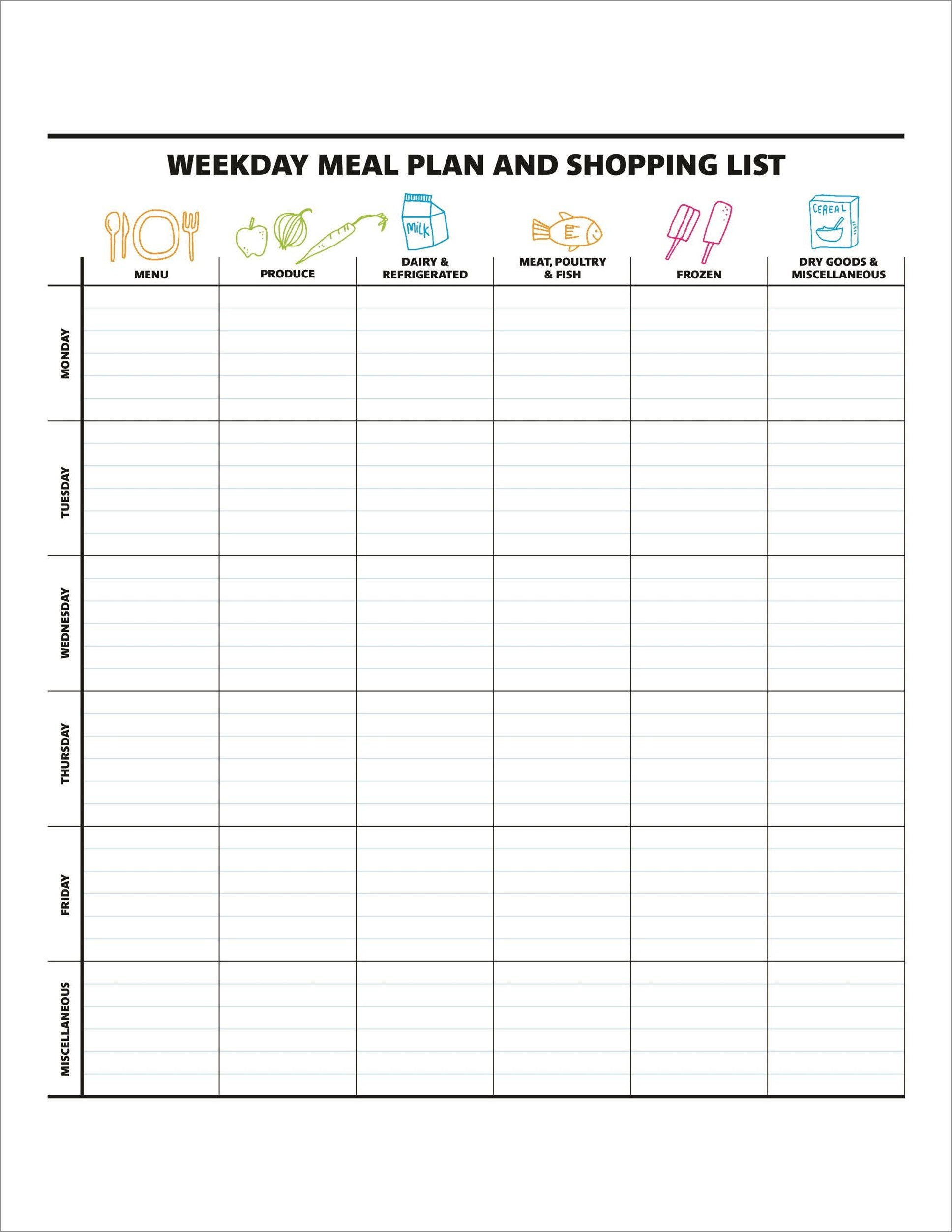 sample of daily meal schedule template