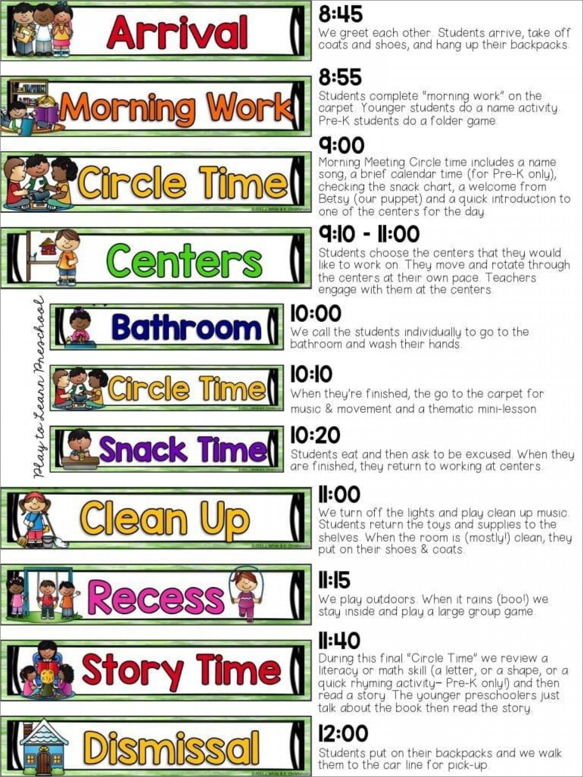 sample of daily preschool schedule template