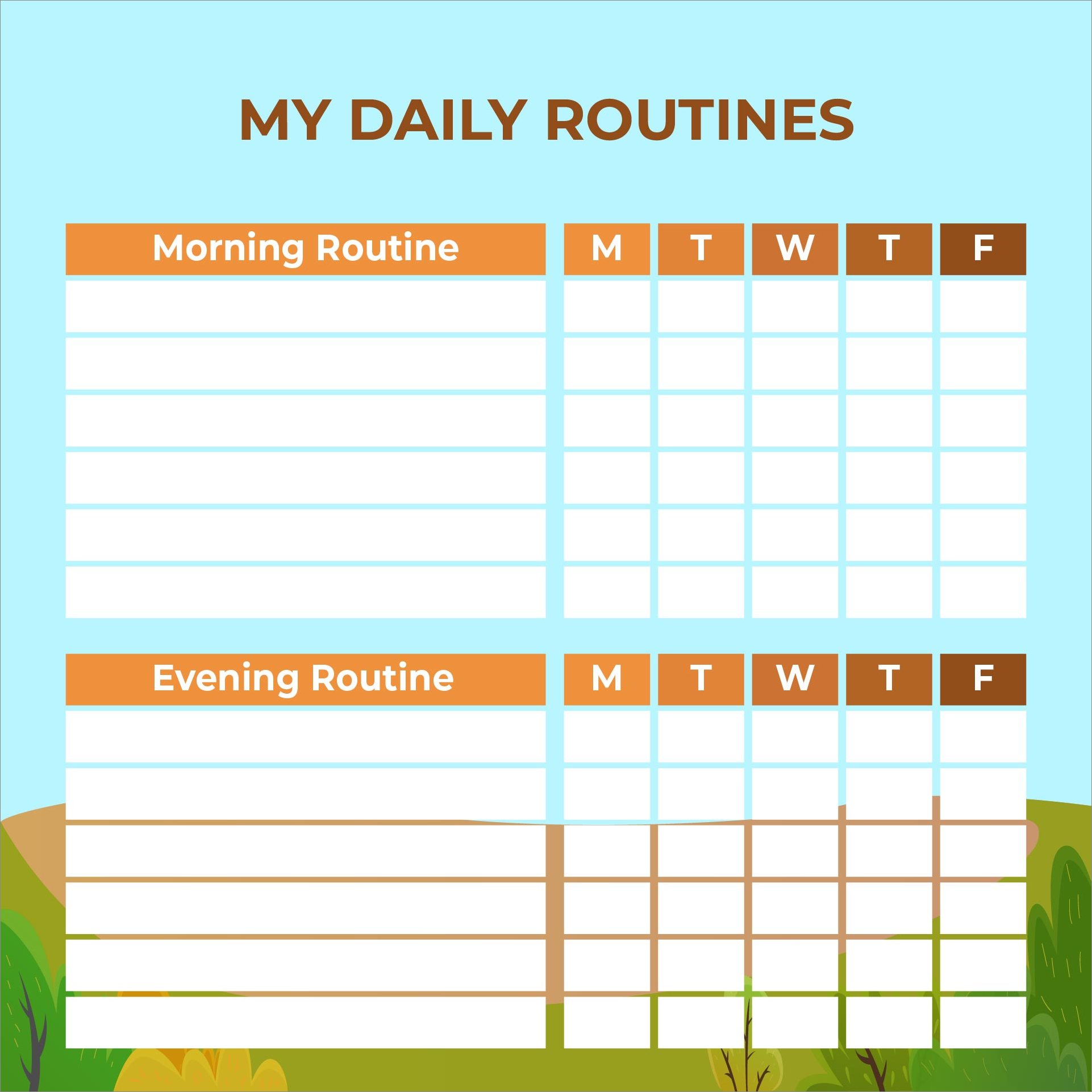 sample of daily routine 24-hour schedule template