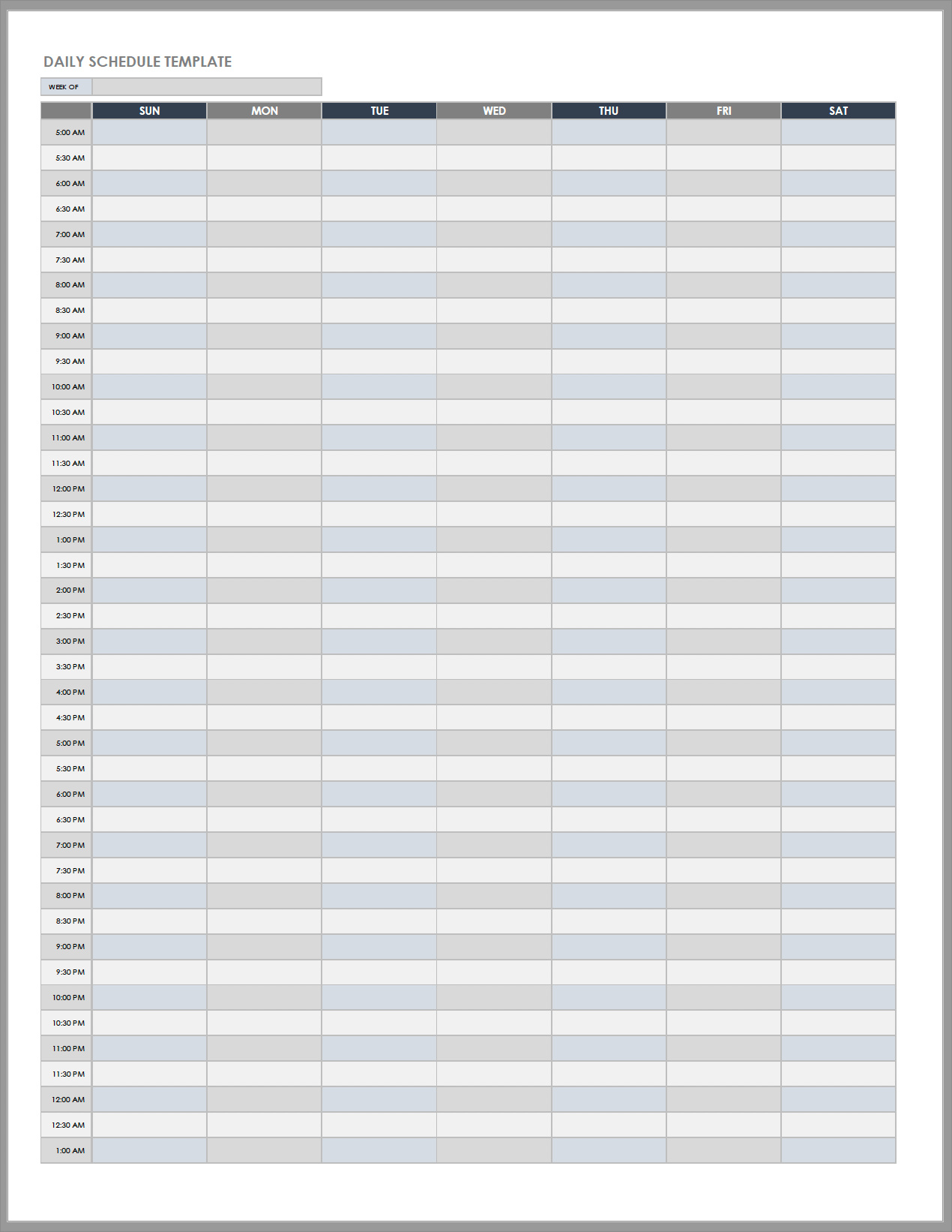 sample of daily schedule template