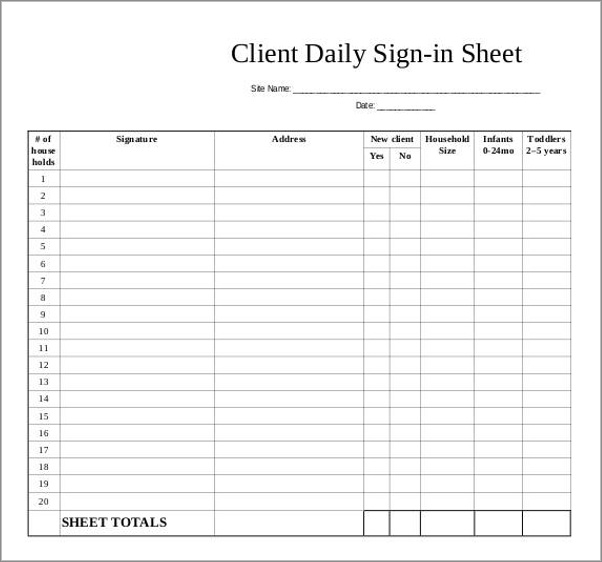 sample of daily sign-in sheet template
