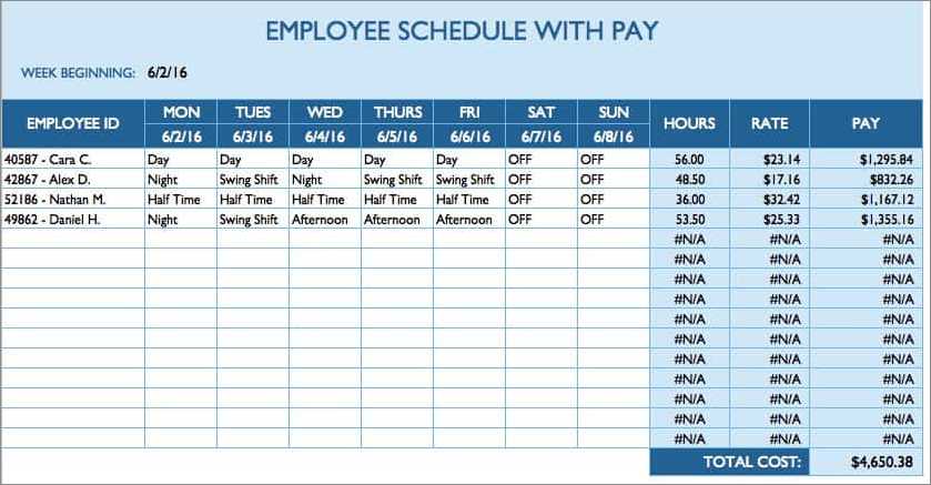 sample of daily staff schedule template