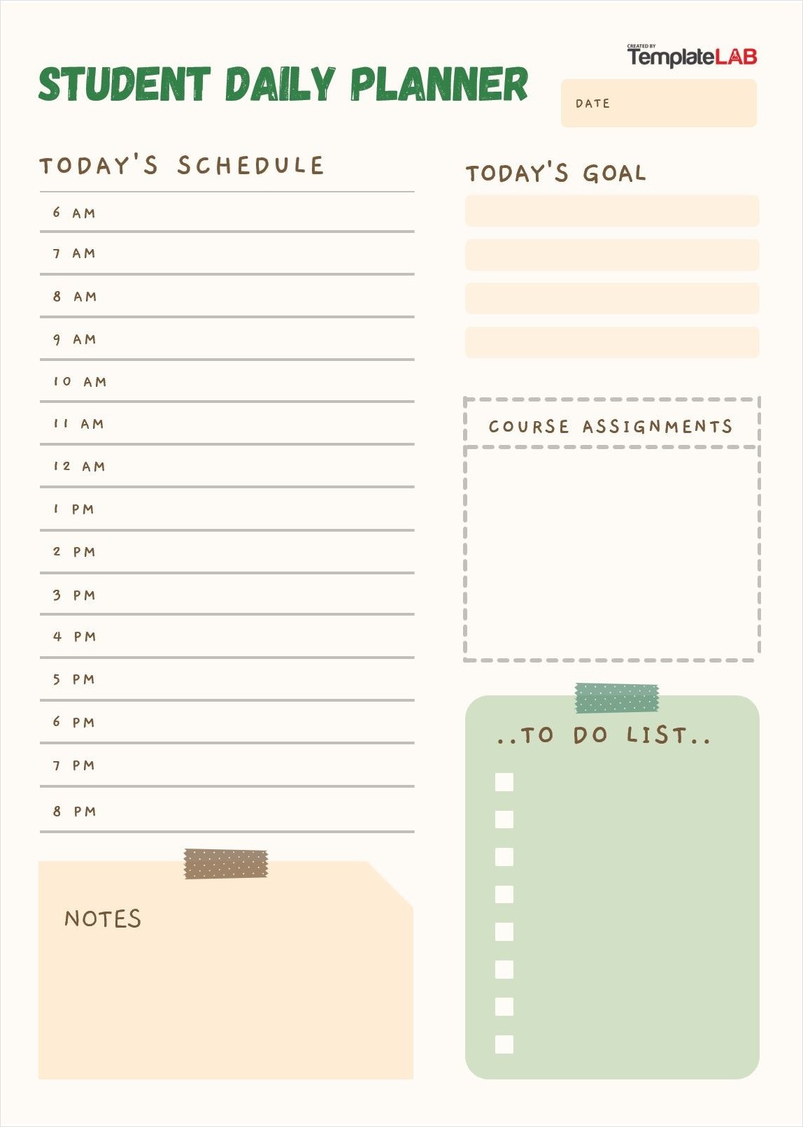 sample of daily student planner template