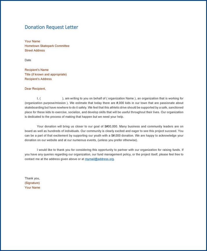sample of donation request letter template