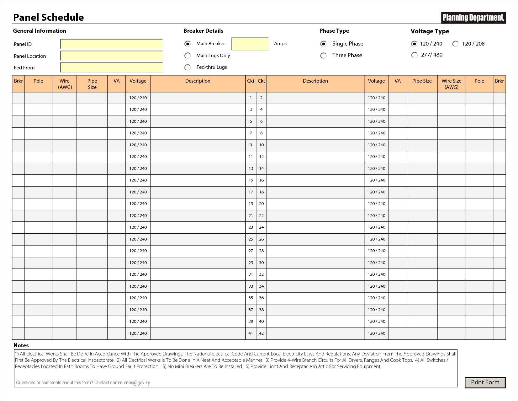 sample of electric panel schedule template