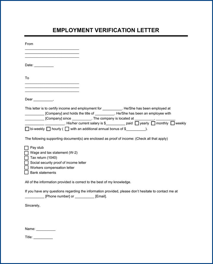 sample of employment verification letter template
